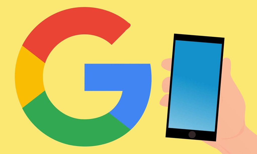 An android phone beside Google logo